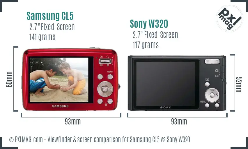 Samsung CL5 vs Sony W320 Screen and Viewfinder comparison