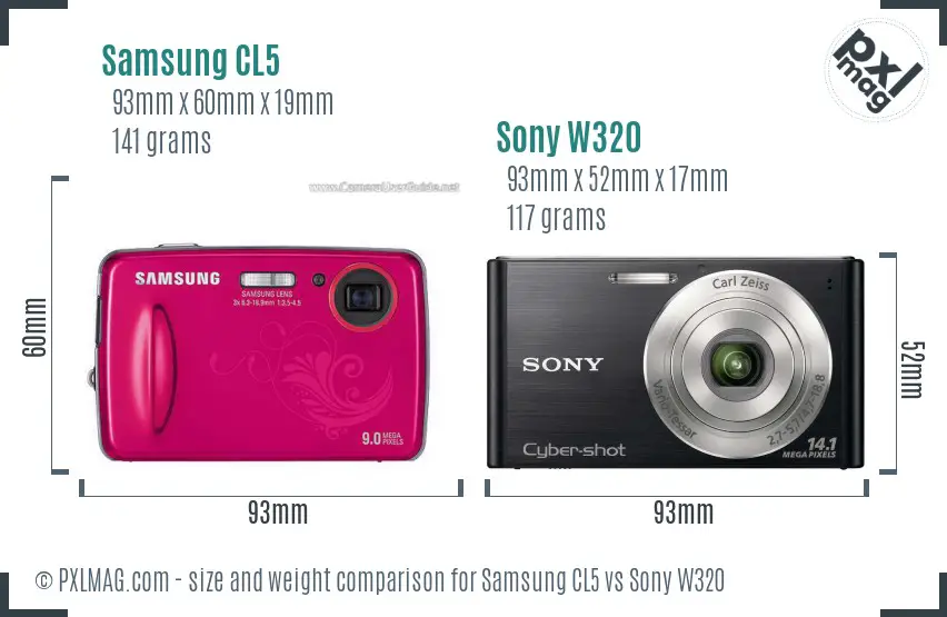 Samsung CL5 vs Sony W320 size comparison