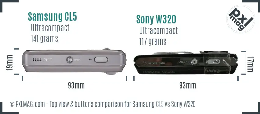Samsung CL5 vs Sony W320 top view buttons comparison