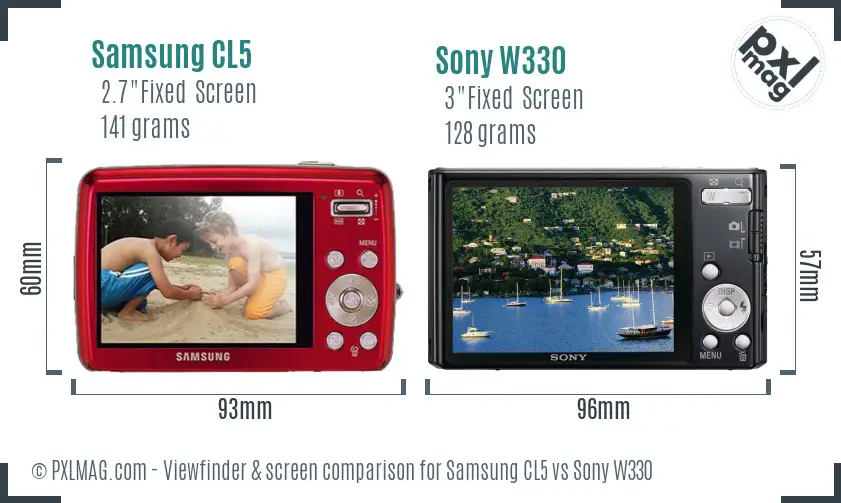 Samsung CL5 vs Sony W330 Screen and Viewfinder comparison