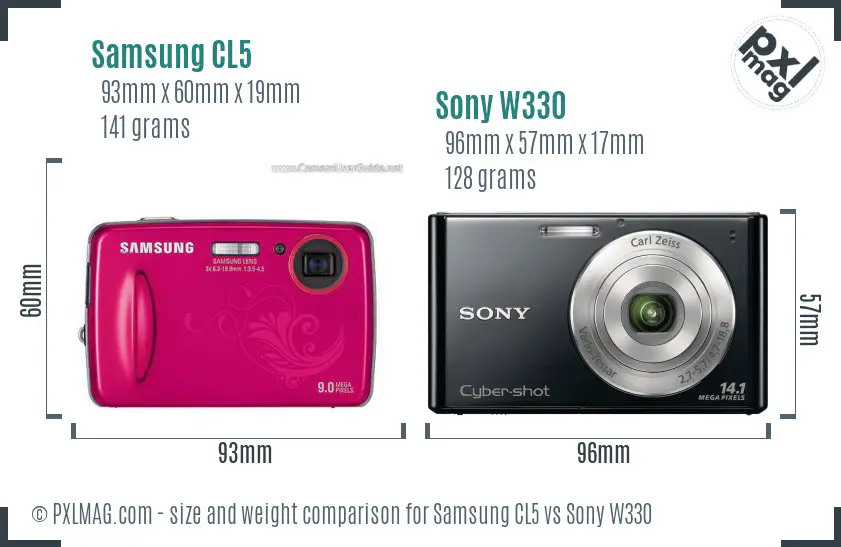 Samsung CL5 vs Sony W330 size comparison