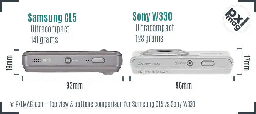 Samsung CL5 vs Sony W330 top view buttons comparison