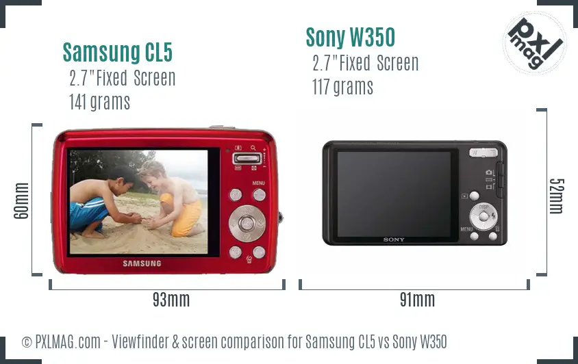 Samsung CL5 vs Sony W350 Screen and Viewfinder comparison