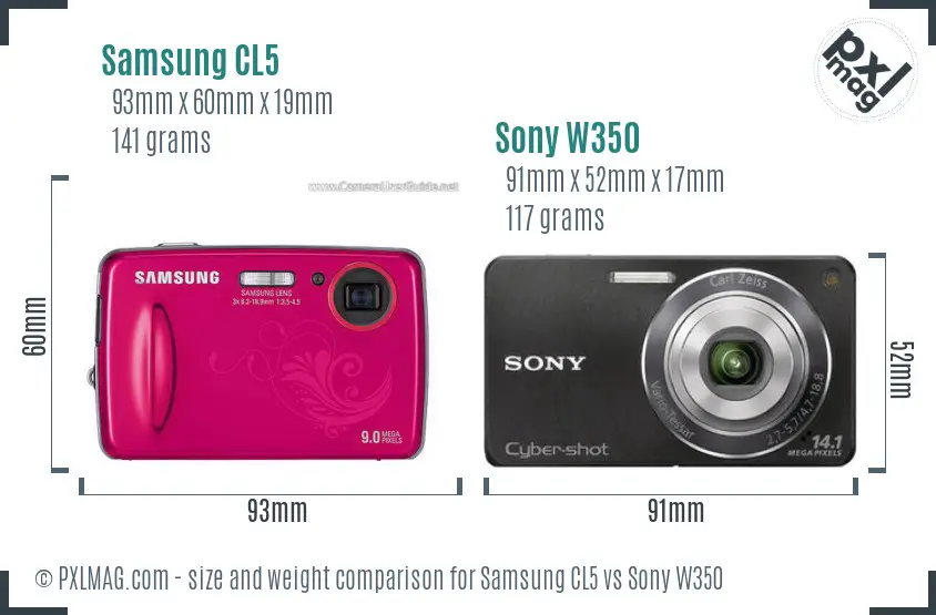 Samsung CL5 vs Sony W350 size comparison
