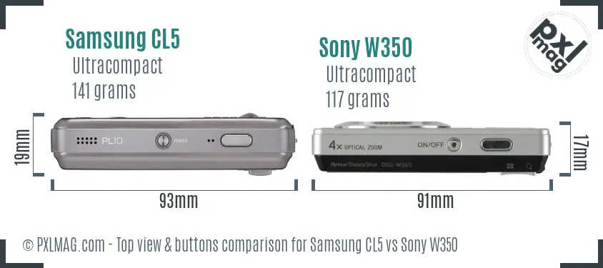 Samsung CL5 vs Sony W350 top view buttons comparison