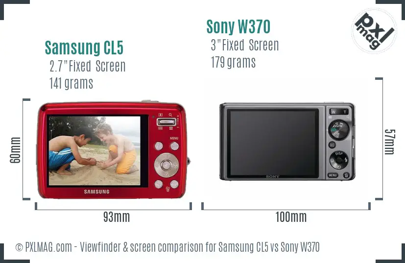 Samsung CL5 vs Sony W370 Screen and Viewfinder comparison