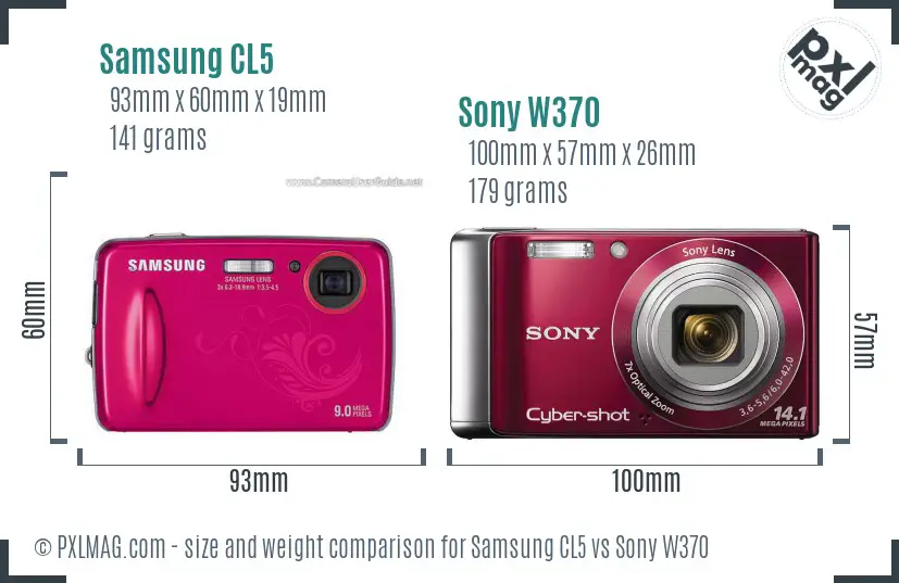 Samsung CL5 vs Sony W370 size comparison