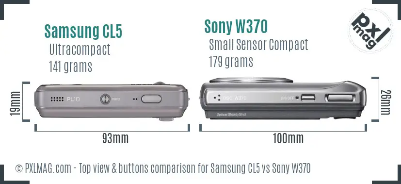 Samsung CL5 vs Sony W370 top view buttons comparison