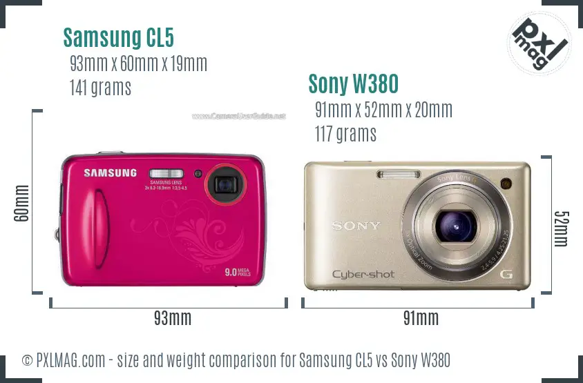 Samsung CL5 vs Sony W380 size comparison