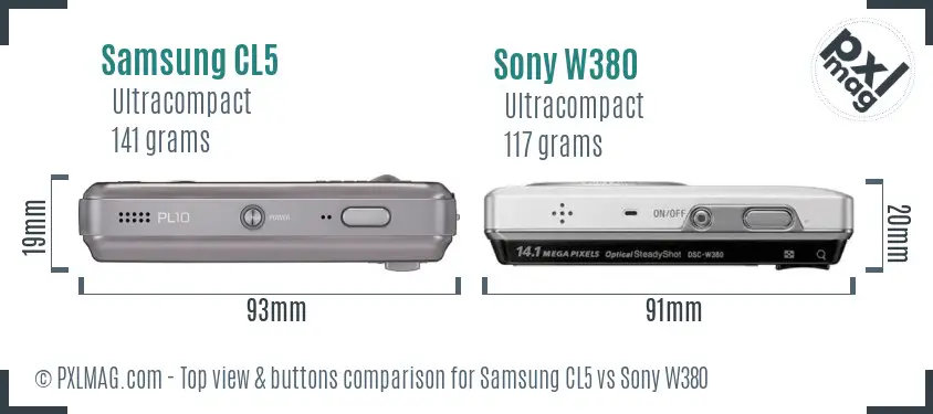 Samsung CL5 vs Sony W380 top view buttons comparison