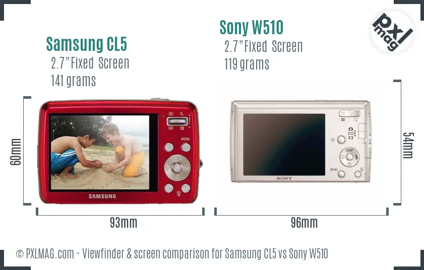 Samsung CL5 vs Sony W510 Screen and Viewfinder comparison