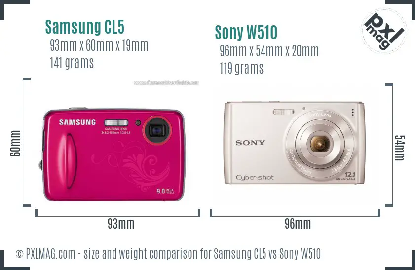 Samsung CL5 vs Sony W510 size comparison