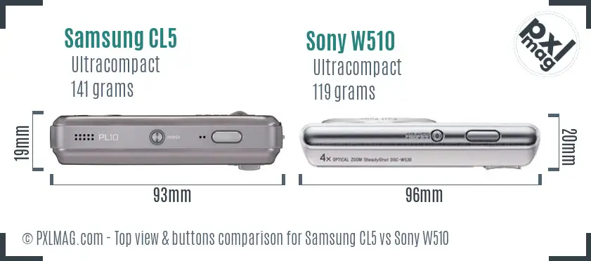 Samsung CL5 vs Sony W510 top view buttons comparison
