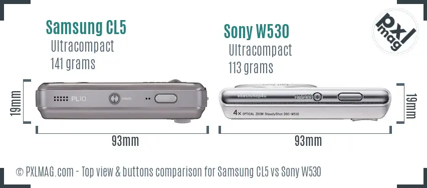 Samsung CL5 vs Sony W530 top view buttons comparison