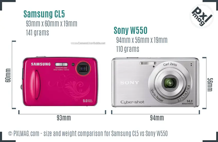 Samsung CL5 vs Sony W550 size comparison