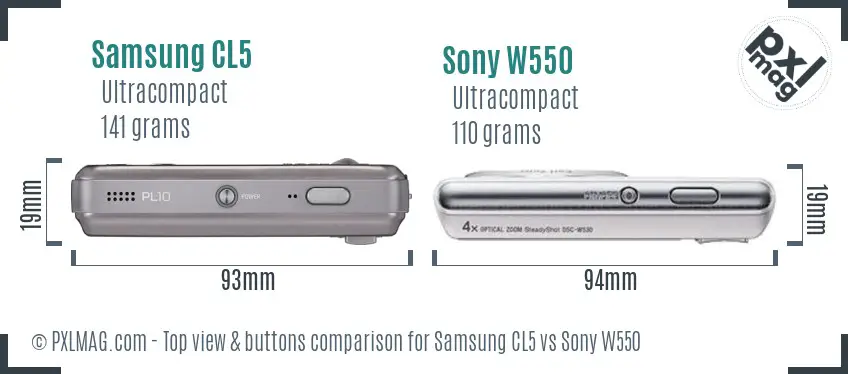 Samsung CL5 vs Sony W550 top view buttons comparison