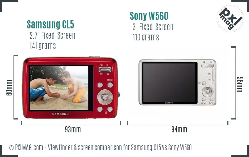 Samsung CL5 vs Sony W560 Screen and Viewfinder comparison