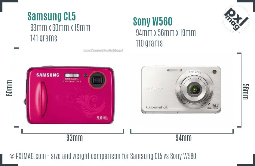 Samsung CL5 vs Sony W560 size comparison