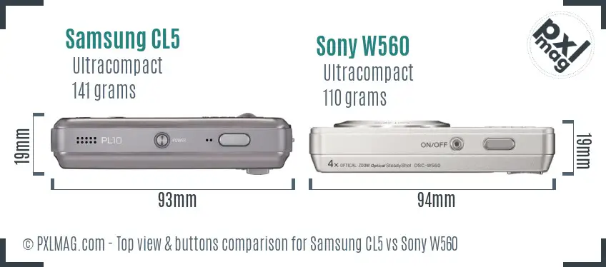 Samsung CL5 vs Sony W560 top view buttons comparison