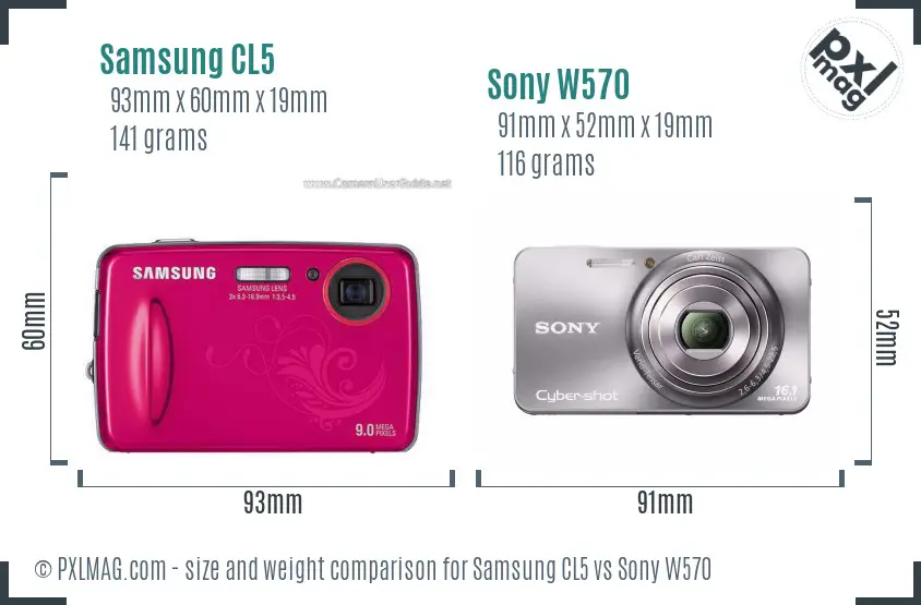 Samsung CL5 vs Sony W570 size comparison