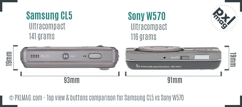 Samsung CL5 vs Sony W570 top view buttons comparison