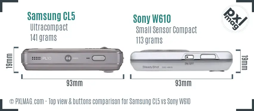 Samsung CL5 vs Sony W610 top view buttons comparison