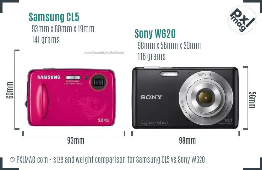 Samsung CL5 vs Sony W620 size comparison