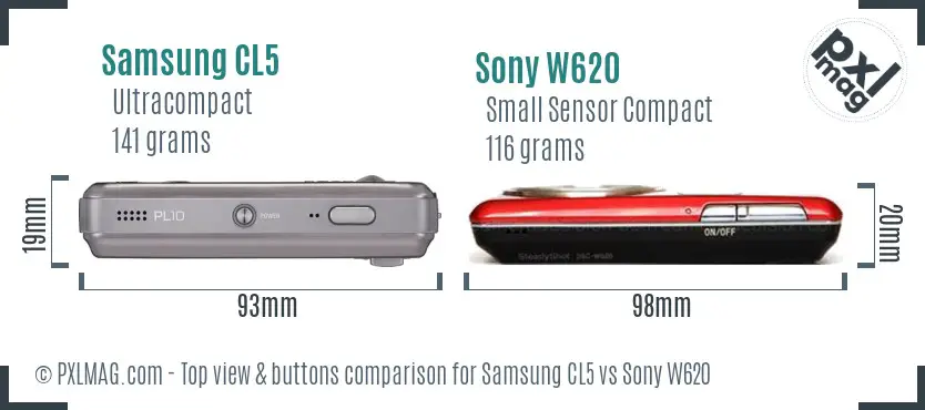 Samsung CL5 vs Sony W620 top view buttons comparison