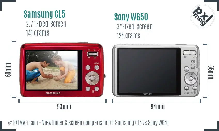 Samsung CL5 vs Sony W650 Screen and Viewfinder comparison