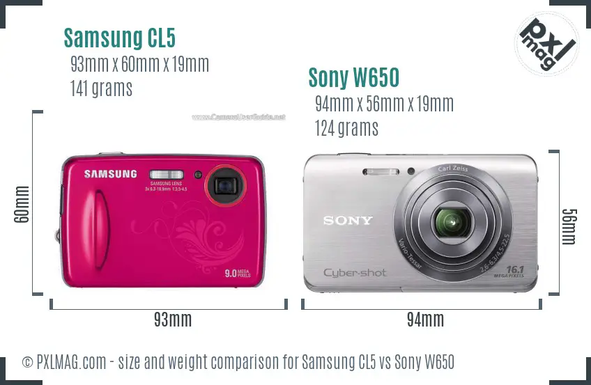 Samsung CL5 vs Sony W650 size comparison