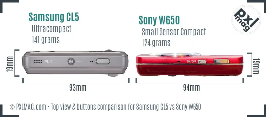 Samsung CL5 vs Sony W650 top view buttons comparison