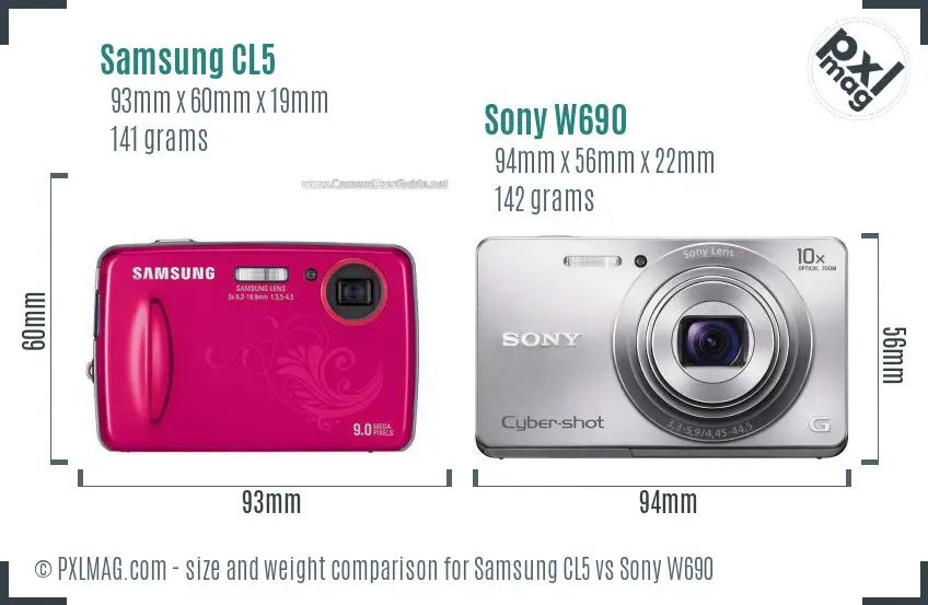 Samsung CL5 vs Sony W690 size comparison