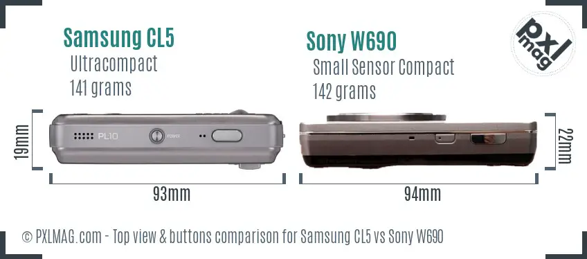 Samsung CL5 vs Sony W690 top view buttons comparison