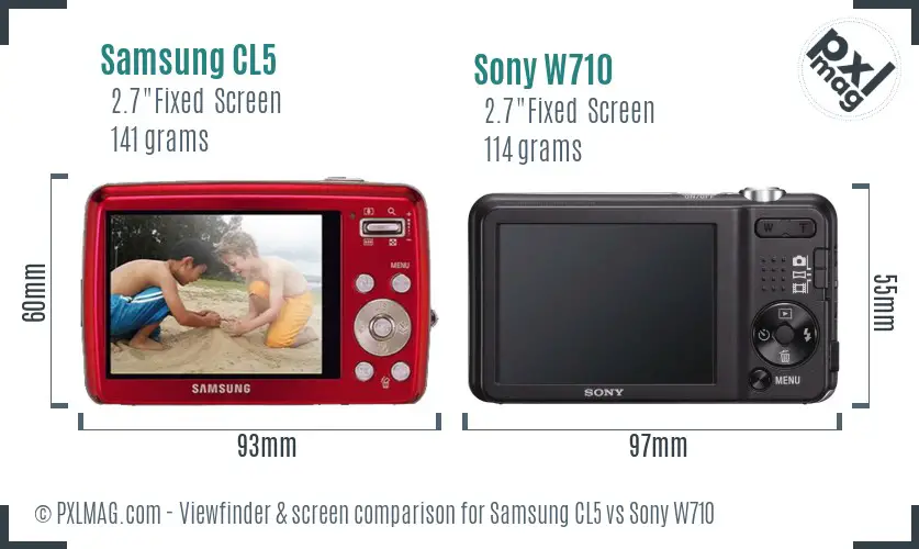 Samsung CL5 vs Sony W710 Screen and Viewfinder comparison