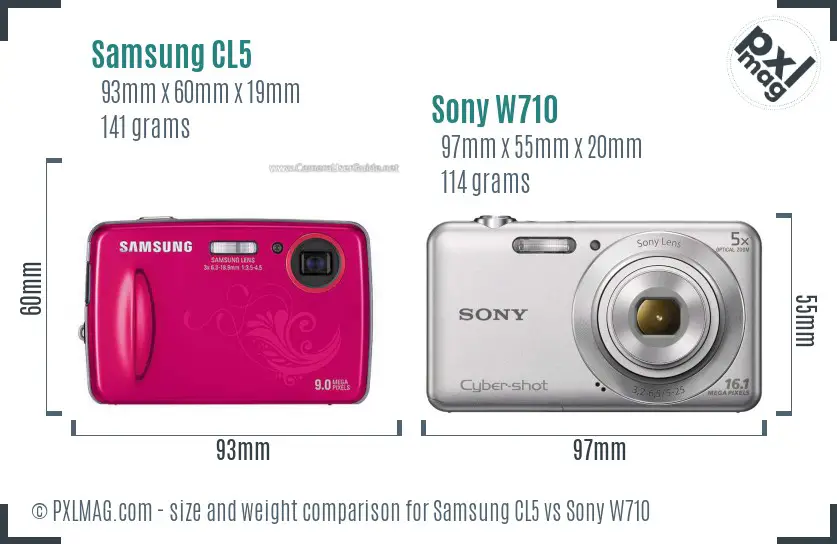 Samsung CL5 vs Sony W710 size comparison