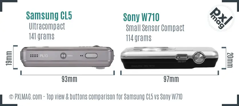 Samsung CL5 vs Sony W710 top view buttons comparison