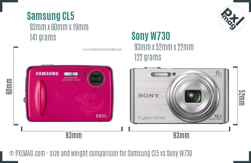 Samsung CL5 vs Sony W730 size comparison