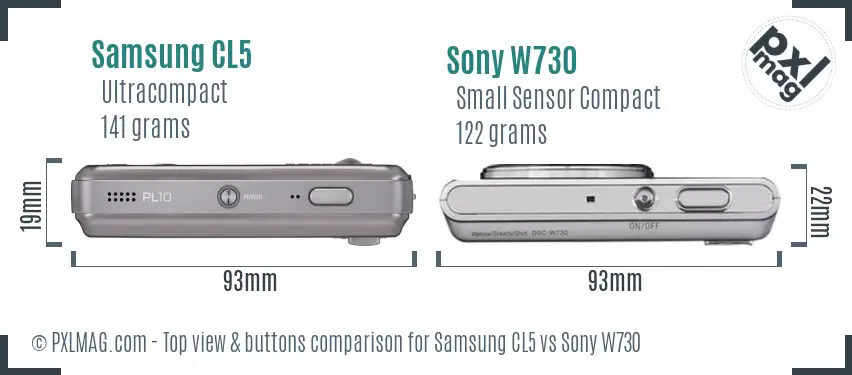 Samsung CL5 vs Sony W730 top view buttons comparison