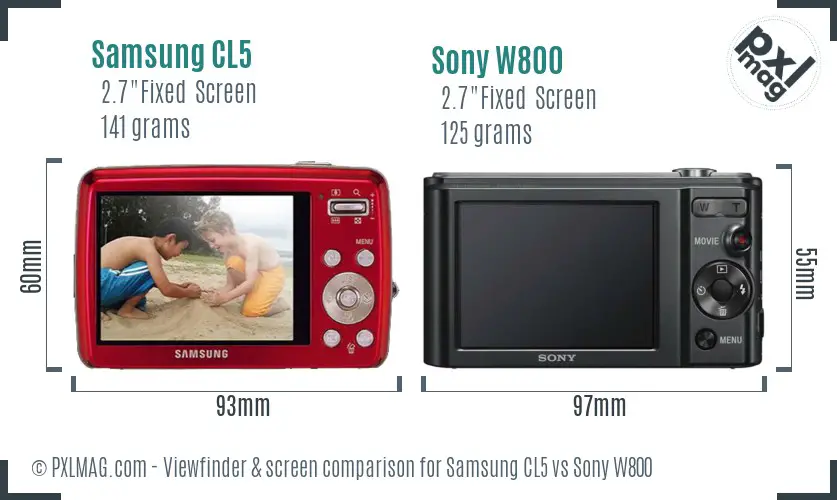 Samsung CL5 vs Sony W800 Screen and Viewfinder comparison