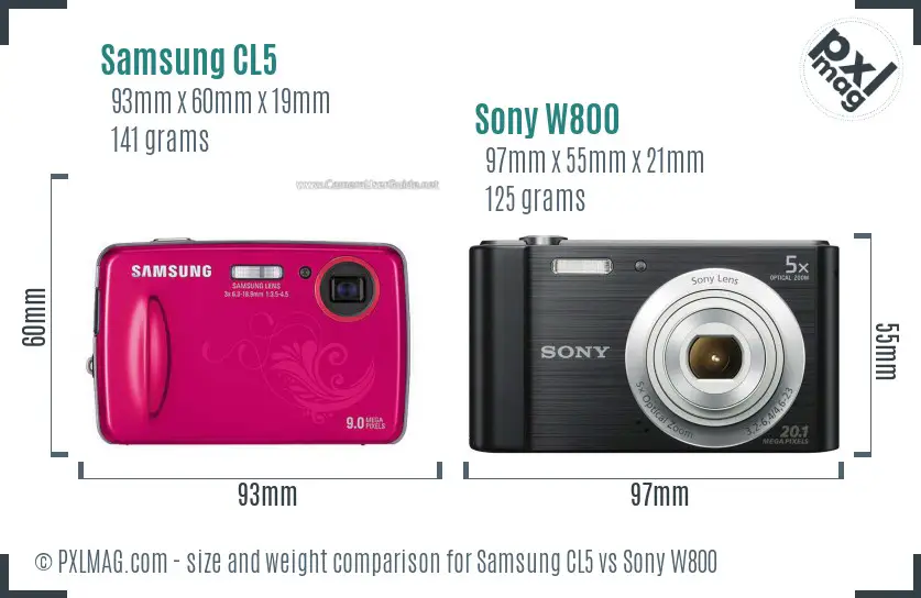 Samsung CL5 vs Sony W800 size comparison