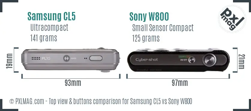 Samsung CL5 vs Sony W800 top view buttons comparison