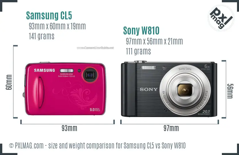 Samsung CL5 vs Sony W810 size comparison