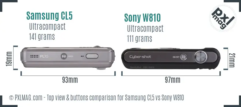 Samsung CL5 vs Sony W810 top view buttons comparison