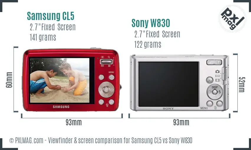 Samsung CL5 vs Sony W830 Screen and Viewfinder comparison