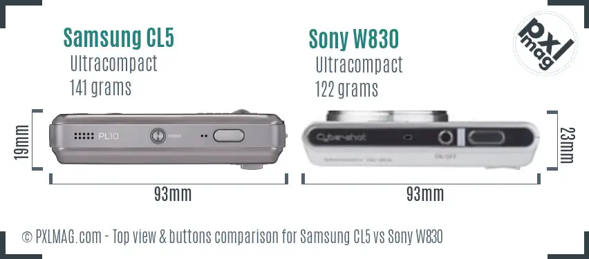 Samsung CL5 vs Sony W830 top view buttons comparison
