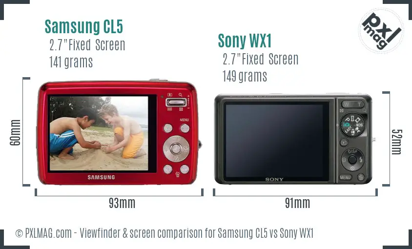 Samsung CL5 vs Sony WX1 Screen and Viewfinder comparison