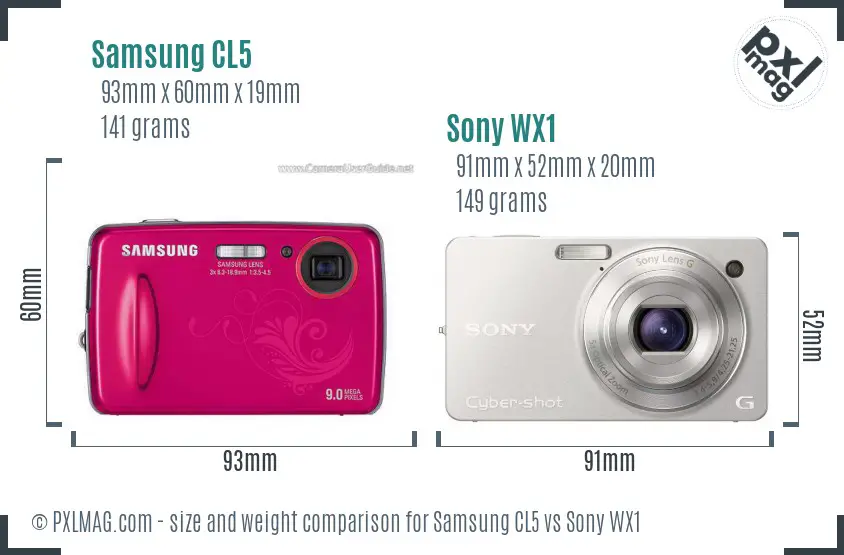Samsung CL5 vs Sony WX1 size comparison