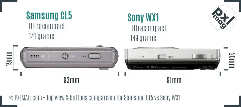 Samsung CL5 vs Sony WX1 top view buttons comparison