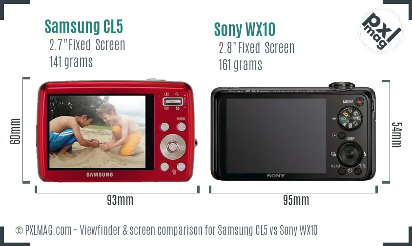 Samsung CL5 vs Sony WX10 Screen and Viewfinder comparison