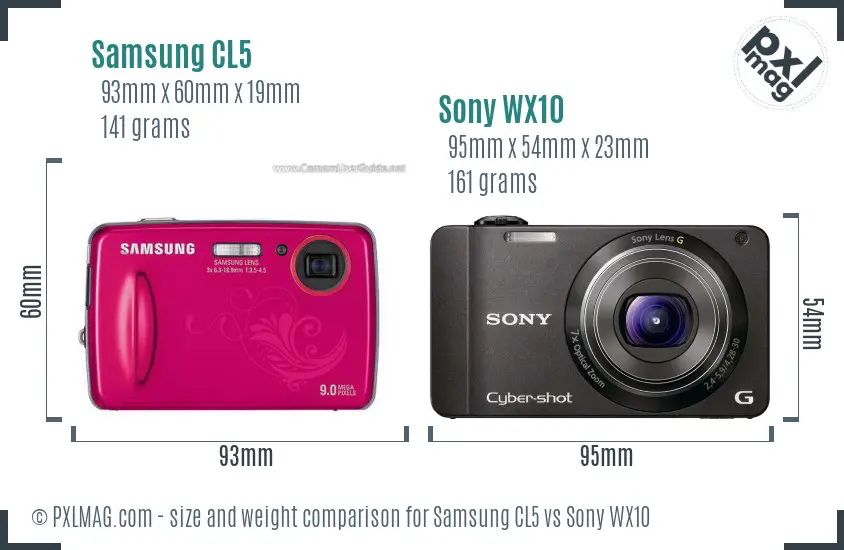 Samsung CL5 vs Sony WX10 size comparison